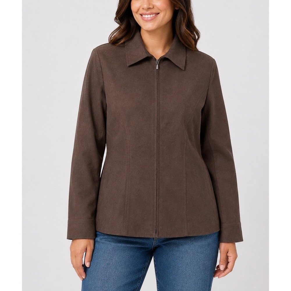 Sonoma Zip Up Jacket Women 1X Brown Faux Suede Lightweight NWT Autumnal Earthy